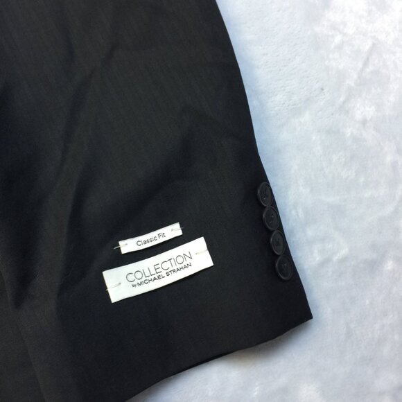 New! Michael Strahan Jacket Blazer Mens 56R Black Striped Wool Classic Fit - Picture 9 of 16